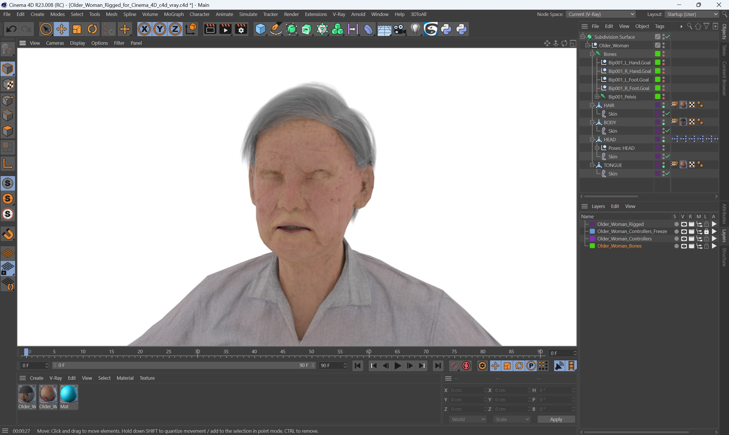 Older Woman Rigged for Cinema 4D 3D