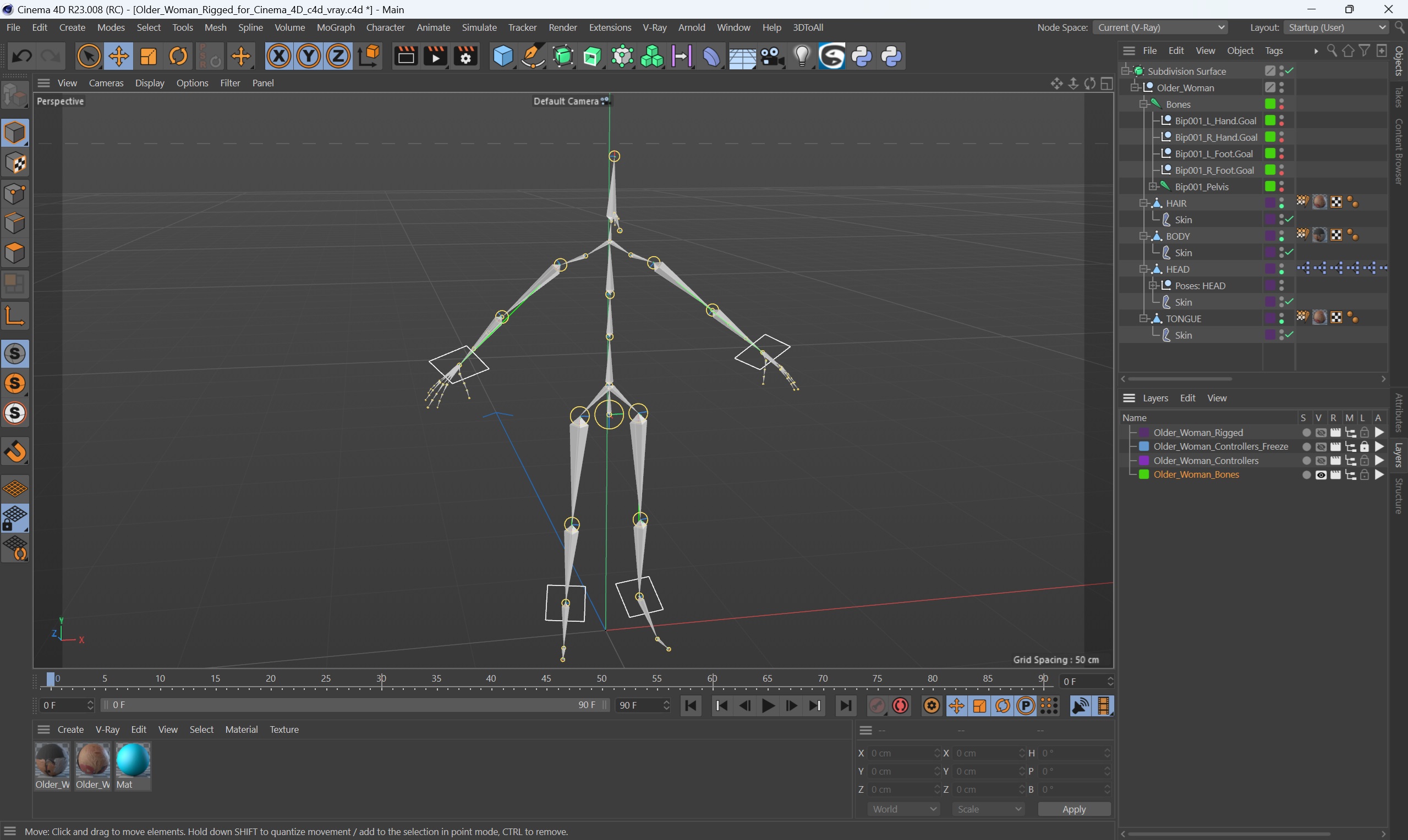 Older Woman Rigged for Cinema 4D 3D