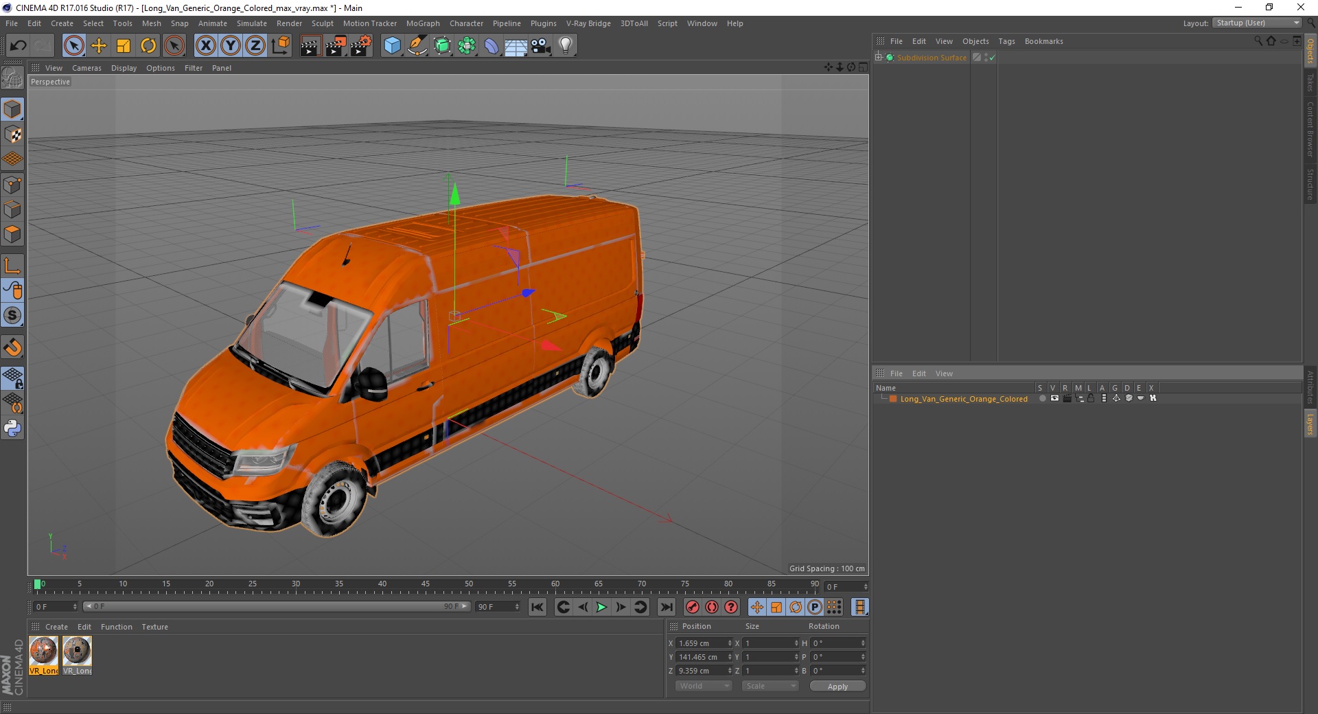 3D Long Van Generic Orange Colored