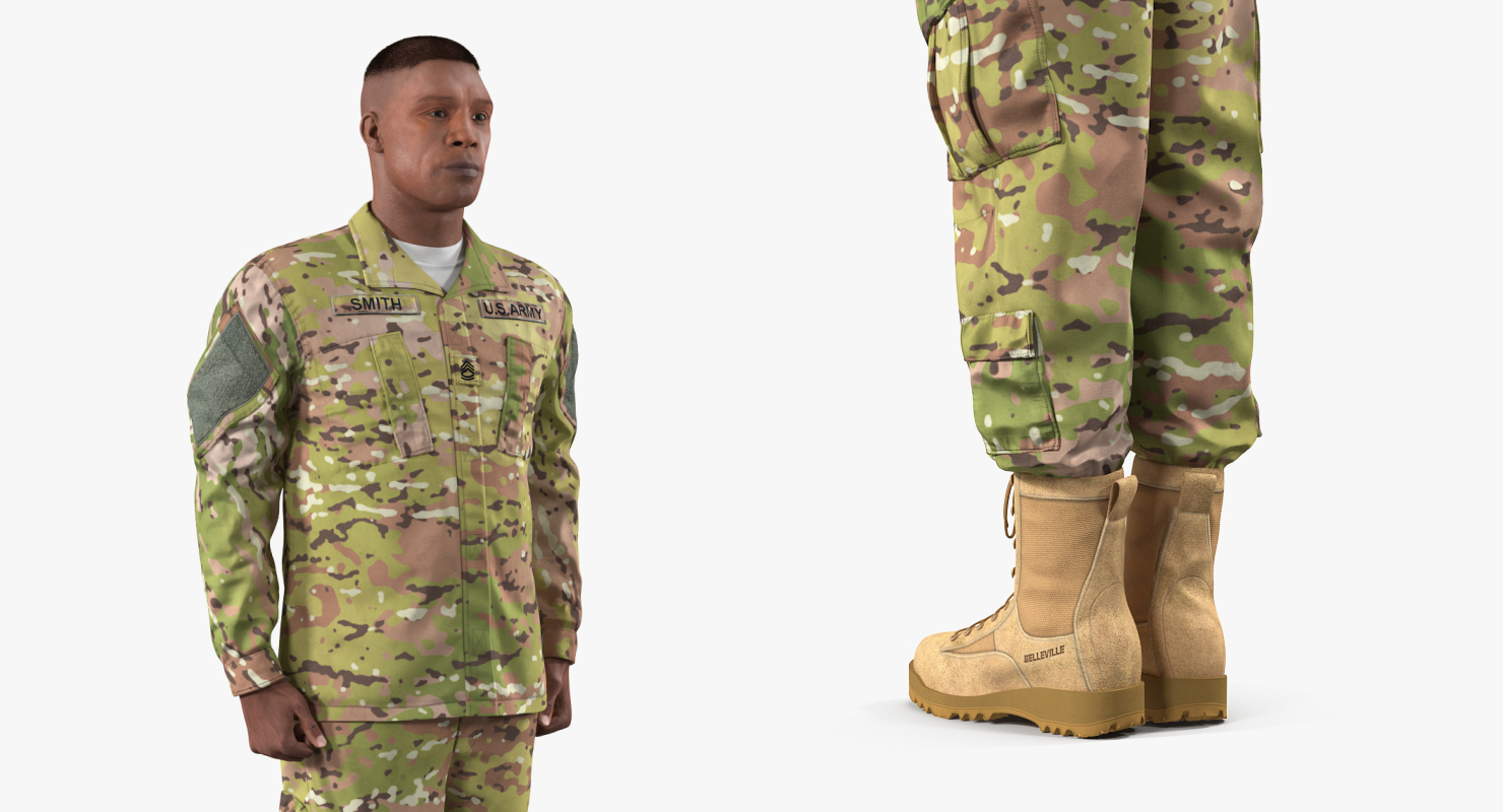 US Soldier Standing at Attention Camouflage Fur 3D