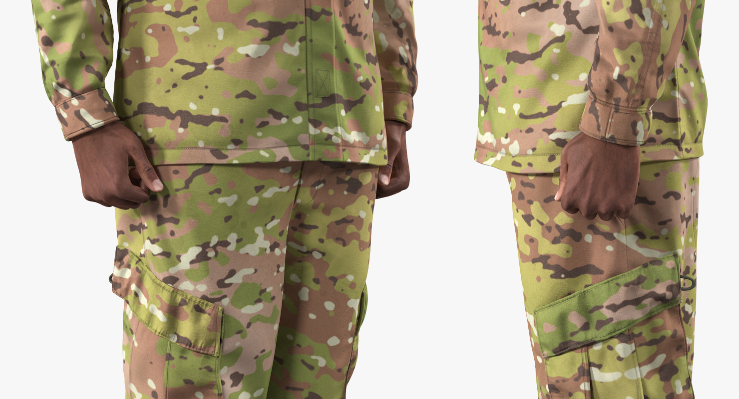 US Soldier Standing at Attention Camouflage Fur 3D