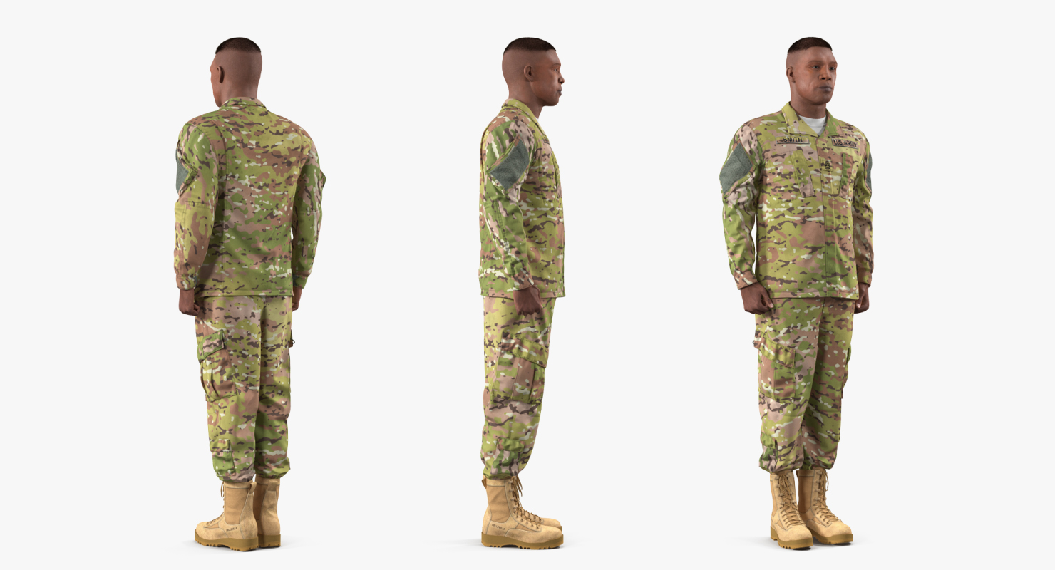 US Soldier Standing at Attention Camouflage Fur 3D