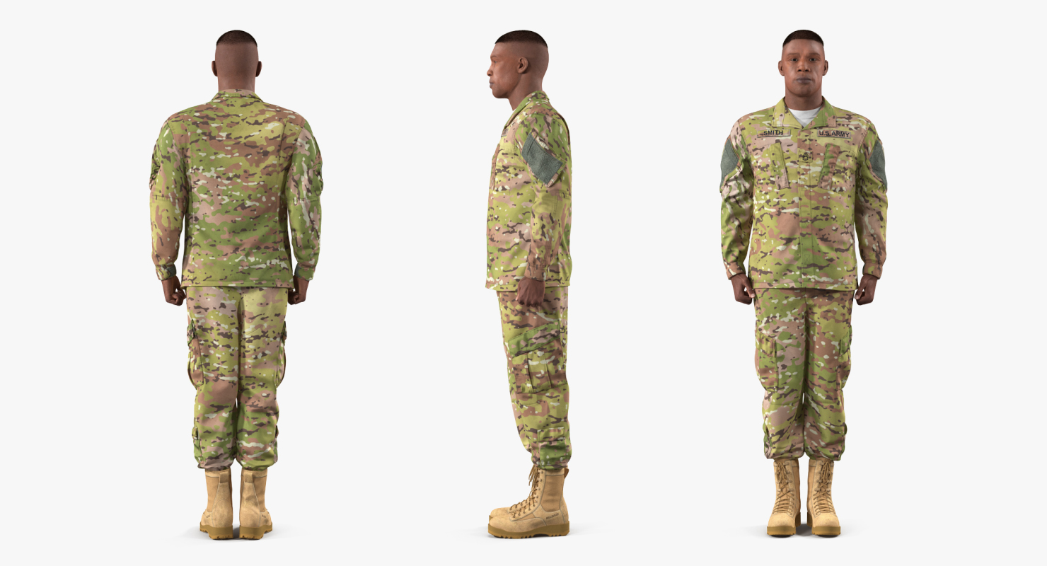 US Soldier Standing at Attention Camouflage Fur 3D