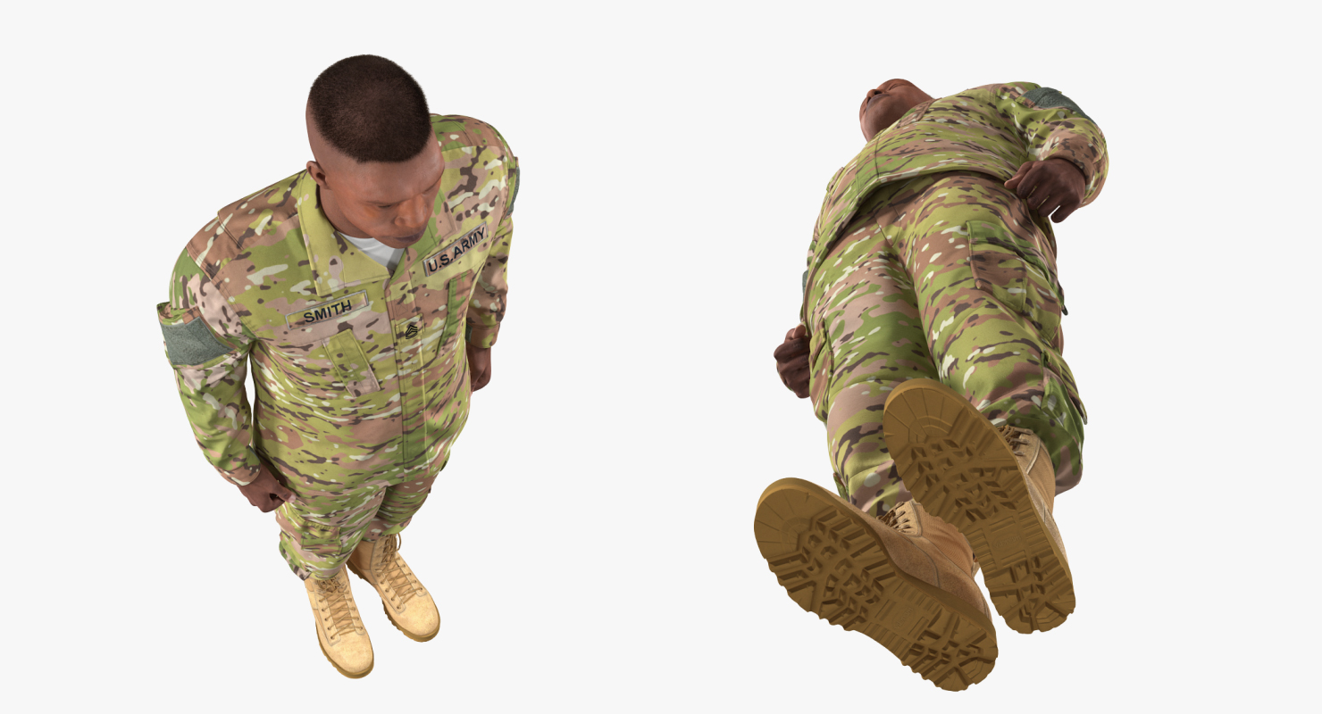 US Soldier Standing at Attention Camouflage Fur 3D