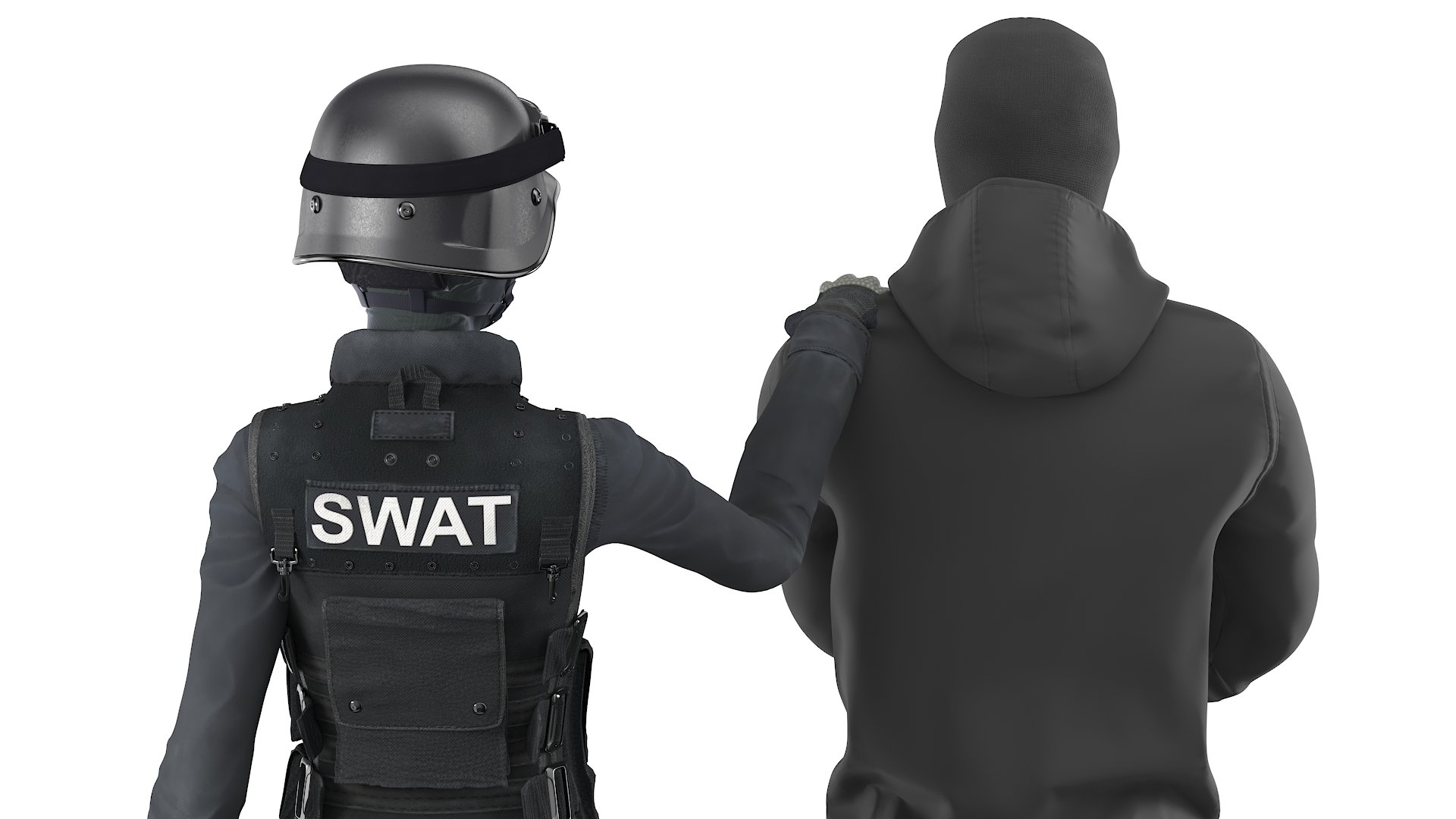 Robber in Handcuffs with SWAT Officer 3D