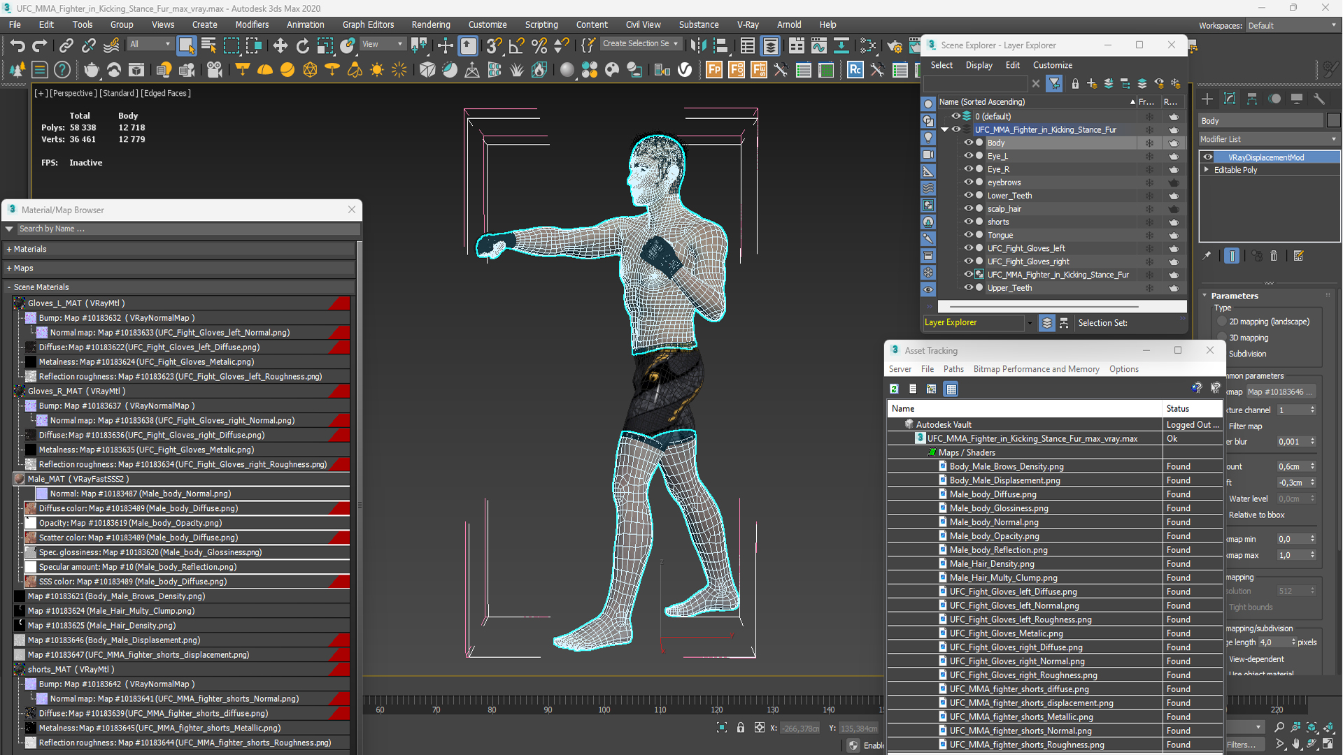 UFC MMA Fighter in Kicking Stance Fur 3D