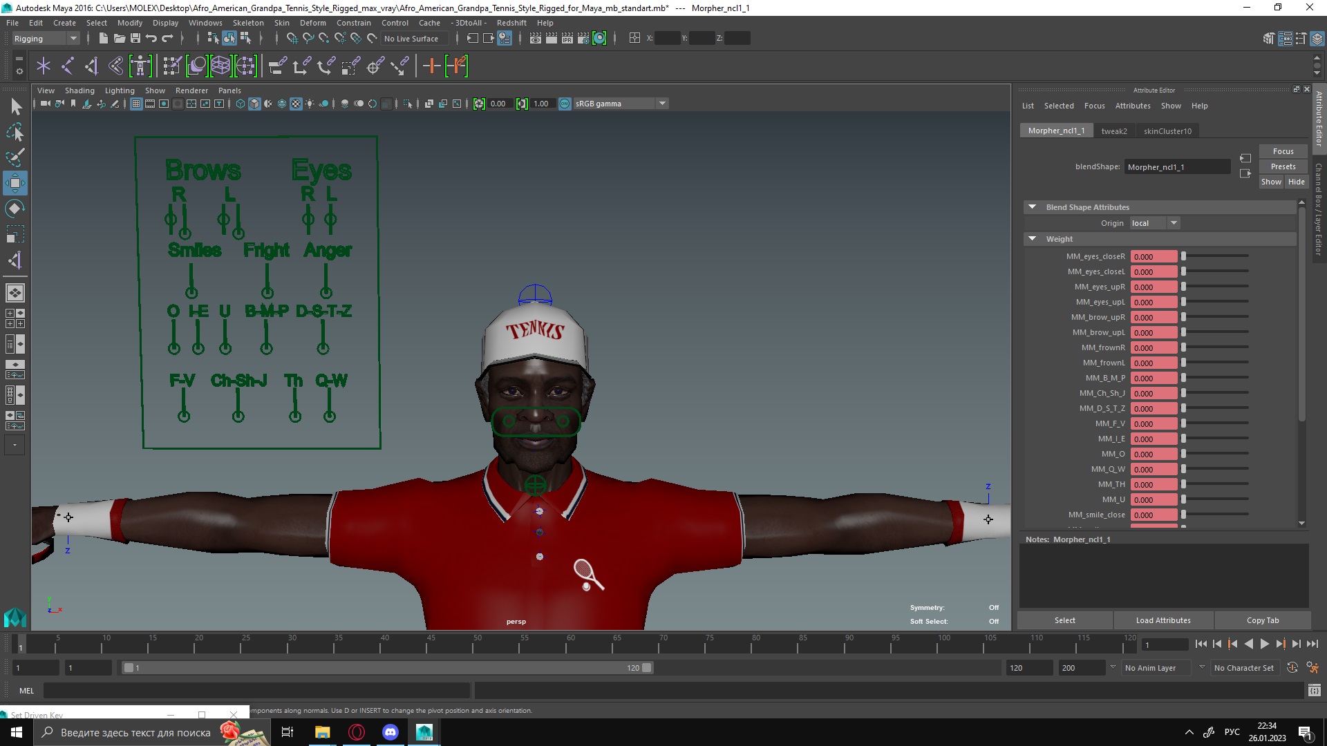 3D model Afro American Grandpa Tennis Style Rigged for Maya