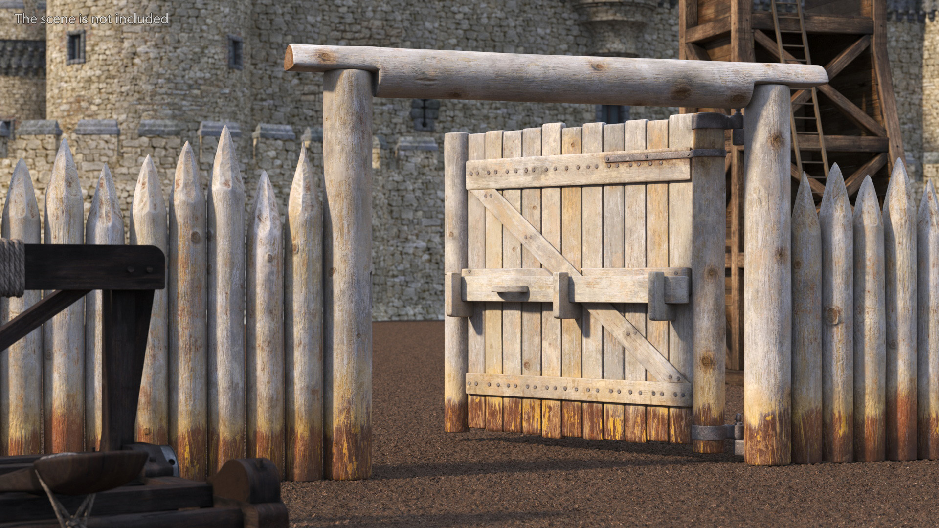 Medieval Gate with Stockade 3D