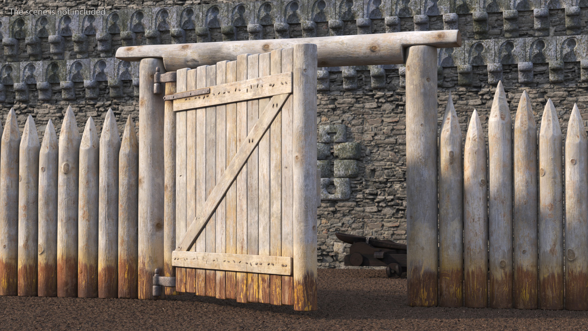 Medieval Gate with Stockade 3D