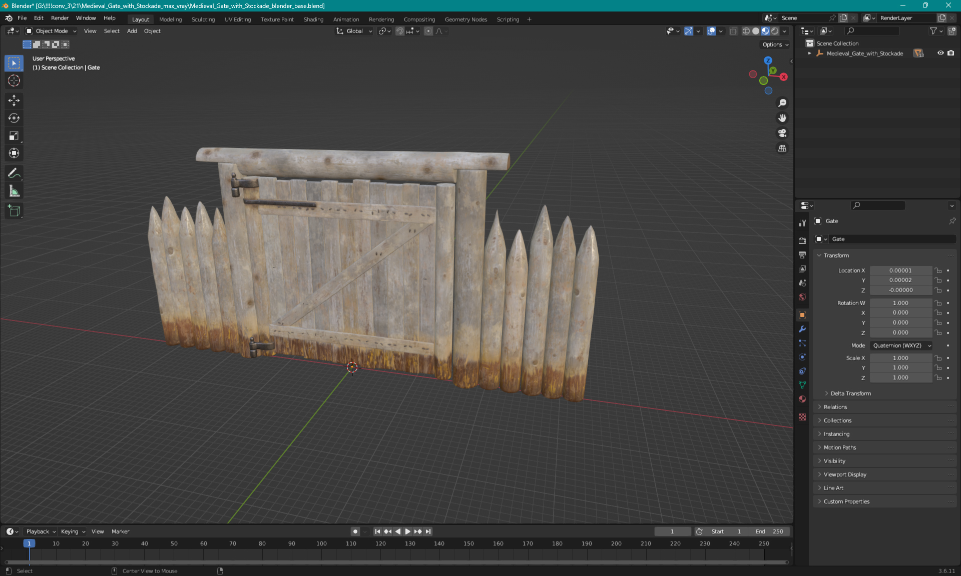 Medieval Gate with Stockade 3D