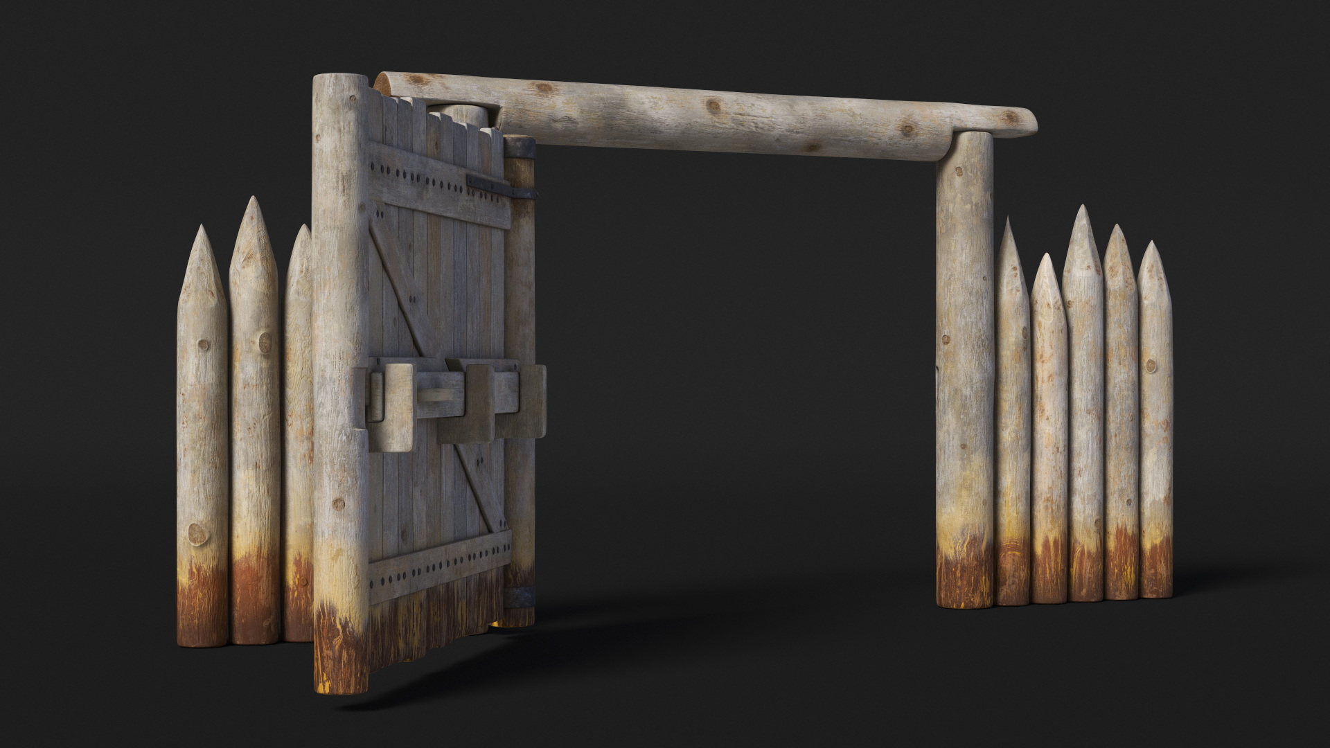 Medieval Gate with Stockade 3D