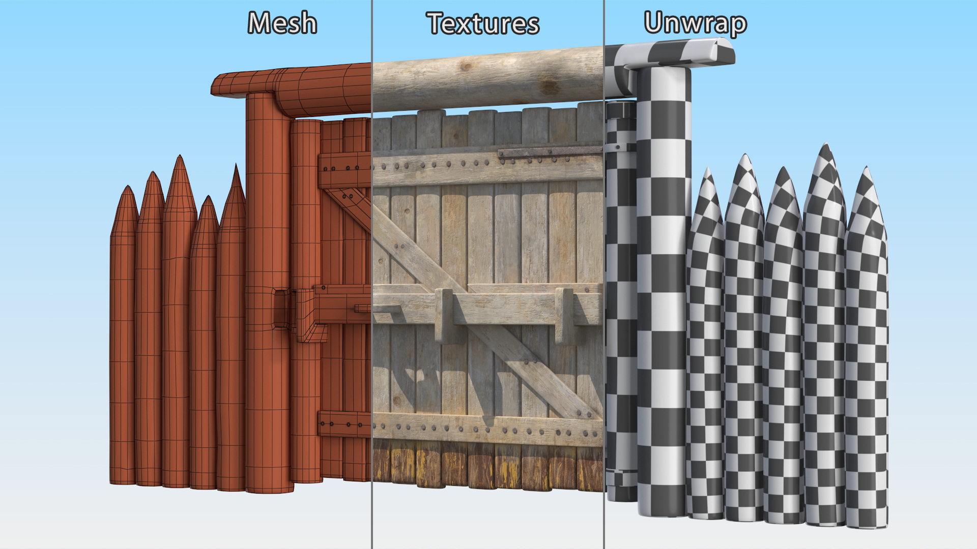 Medieval Gate with Stockade 3D