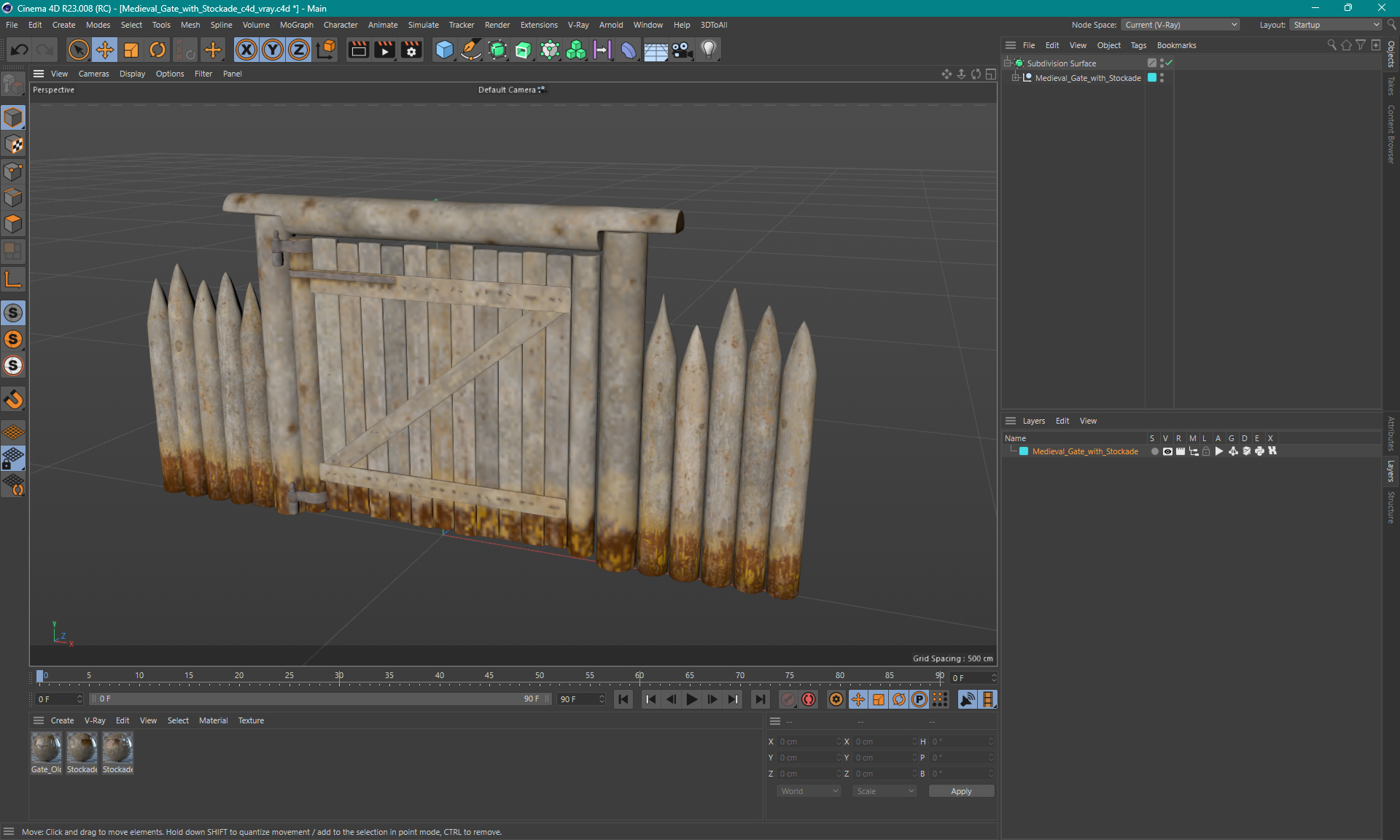 Medieval Gate with Stockade 3D