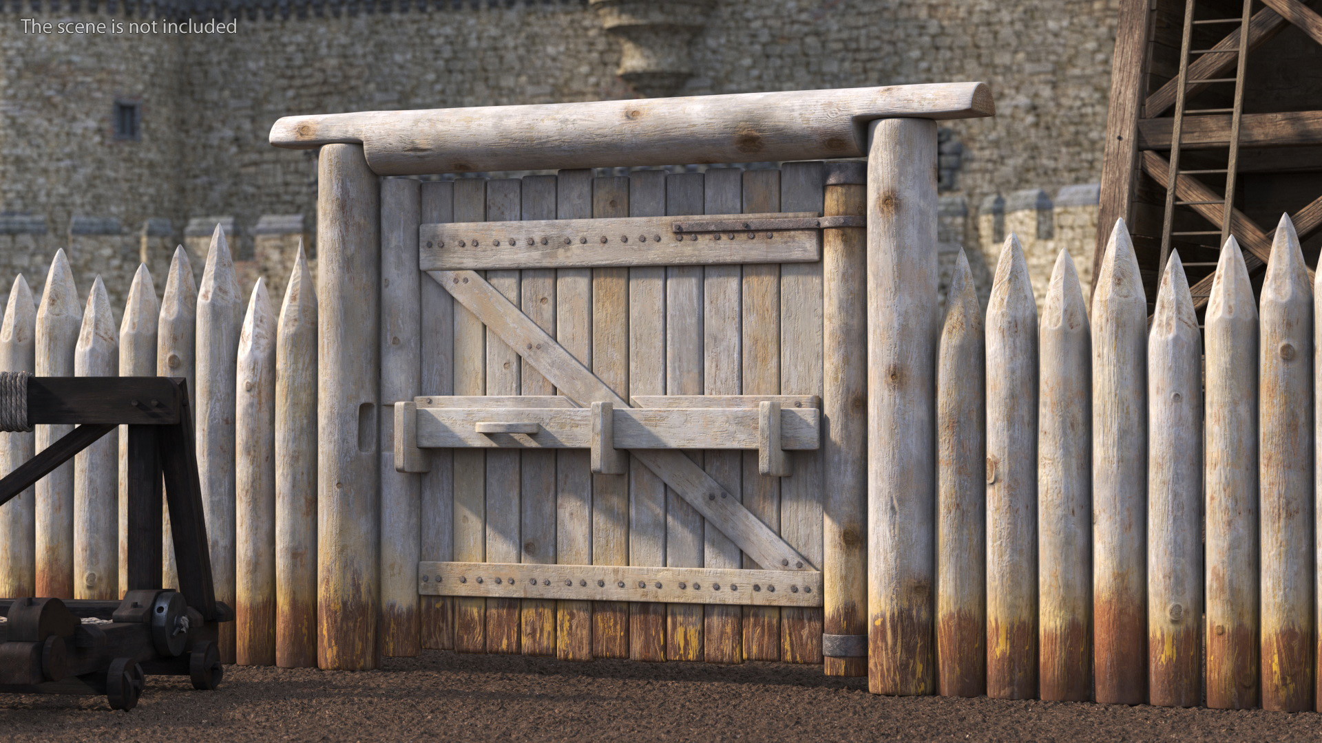 Medieval Gate with Stockade 3D