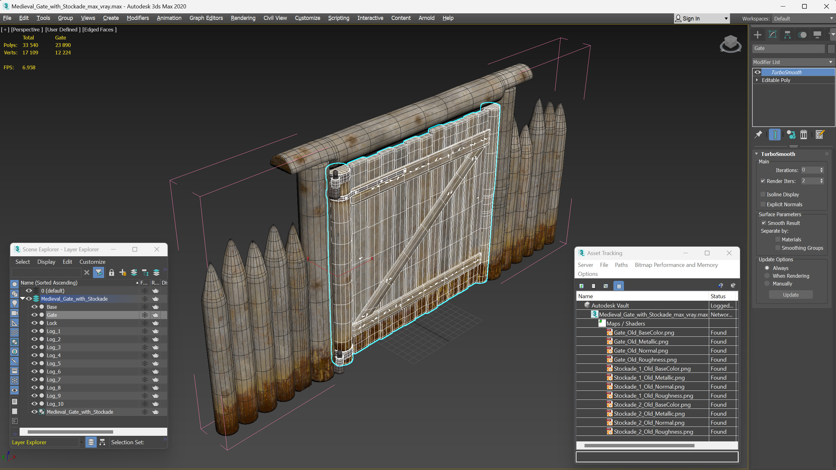 Medieval Gate with Stockade 3D