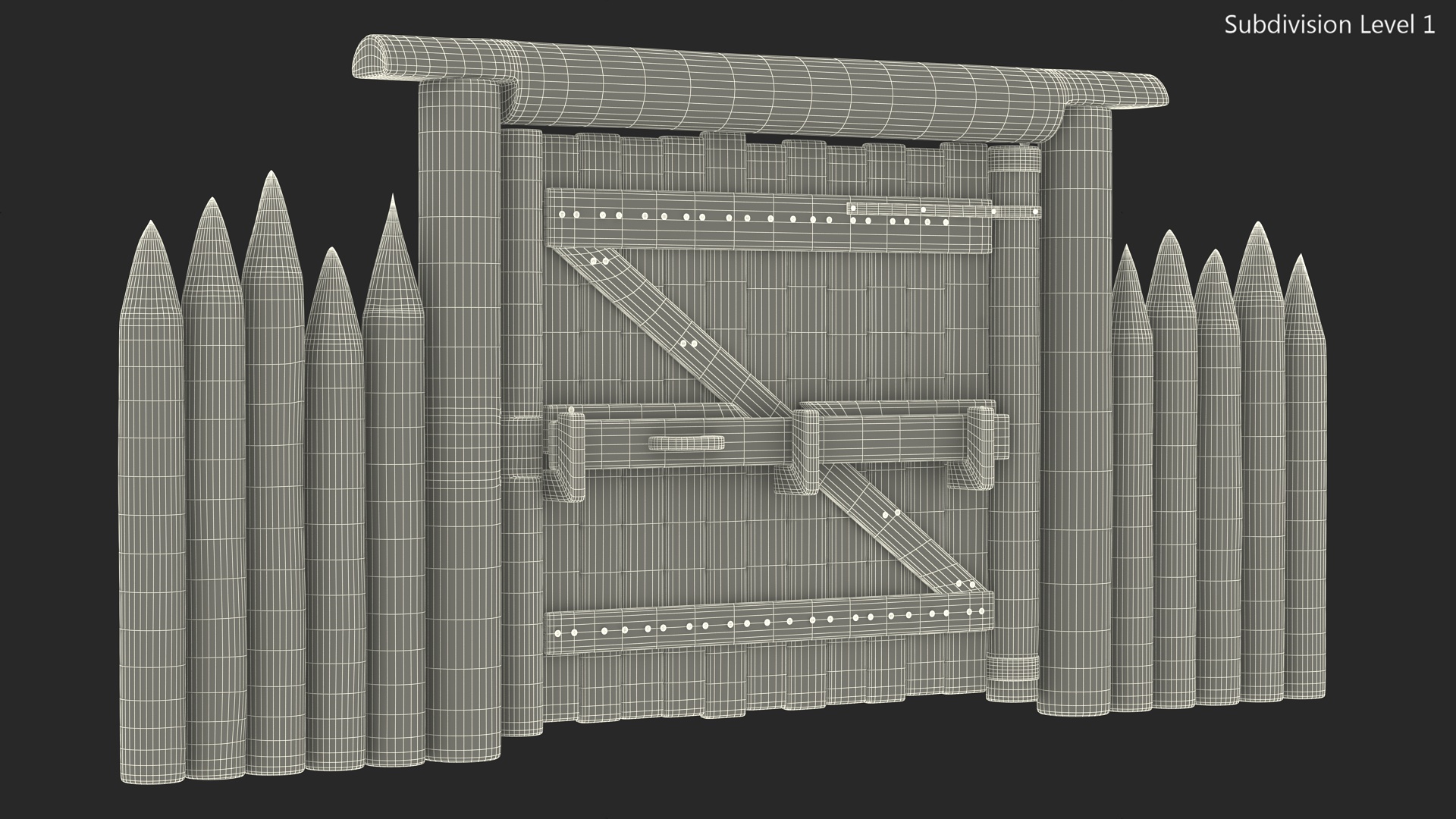 Medieval Gate with Stockade 3D