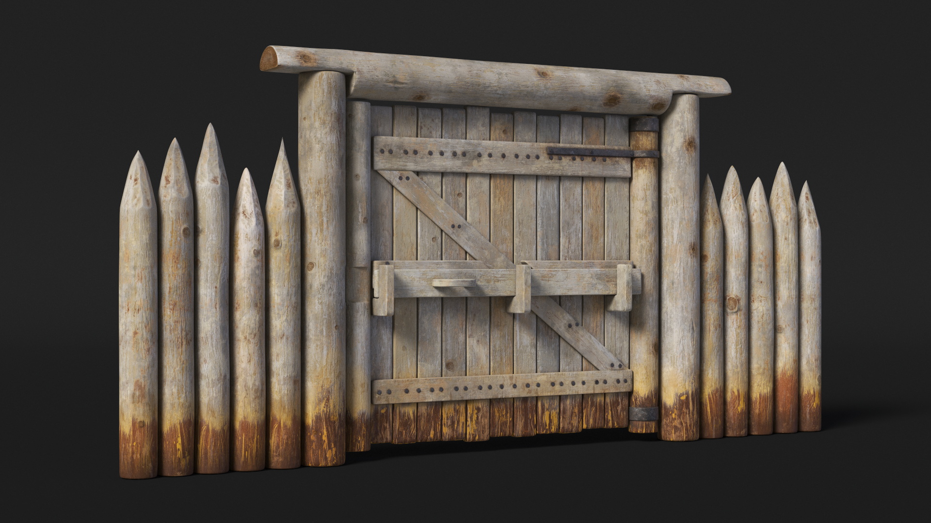 Medieval Gate with Stockade 3D