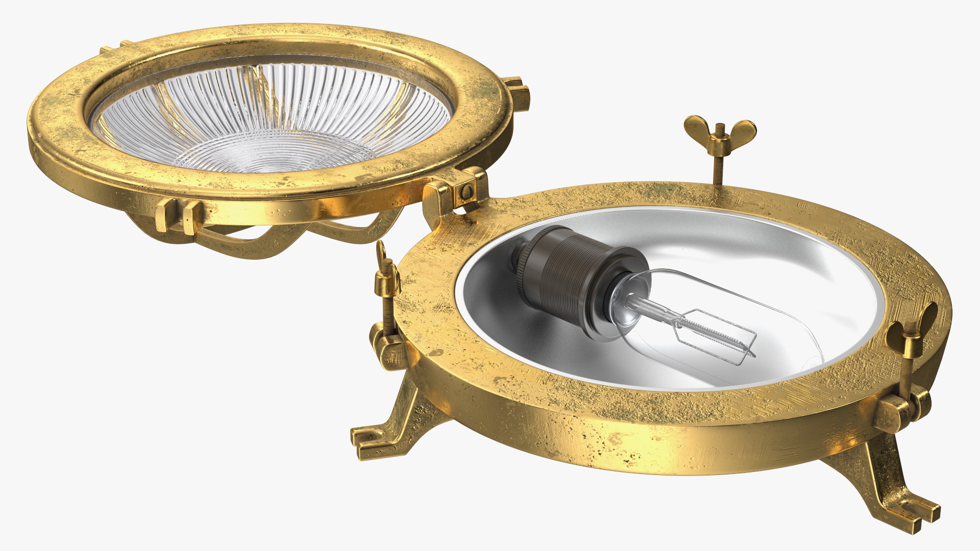 3D Brass Round Bulkhead Light with Corrugated Glass model