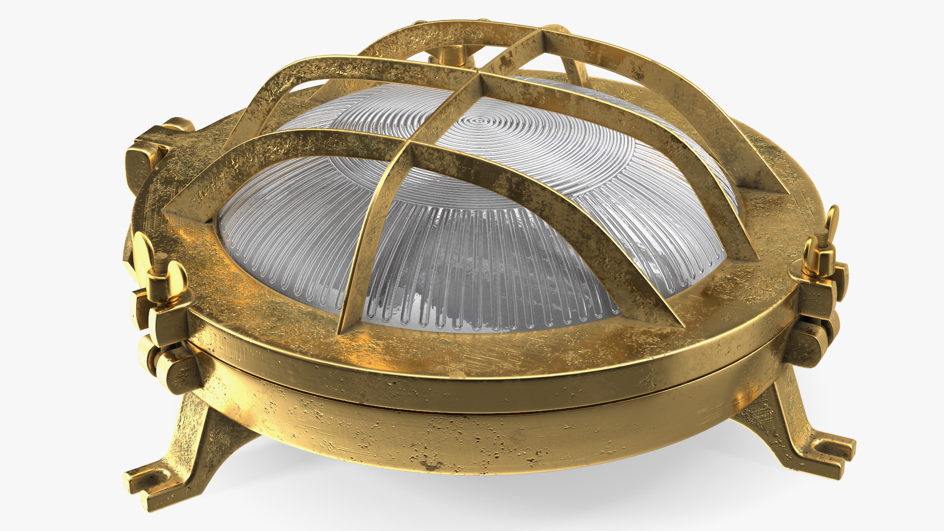 3D Brass Round Bulkhead Light with Corrugated Glass model