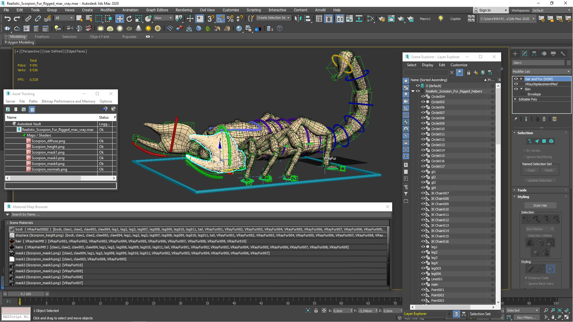 Realistic Scorpion Fur Rigged 3D model