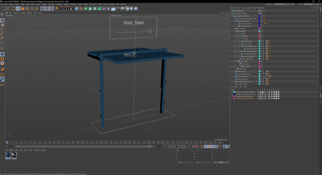 Traditional Garage Door Rigged for Cinema 4D 3D model
