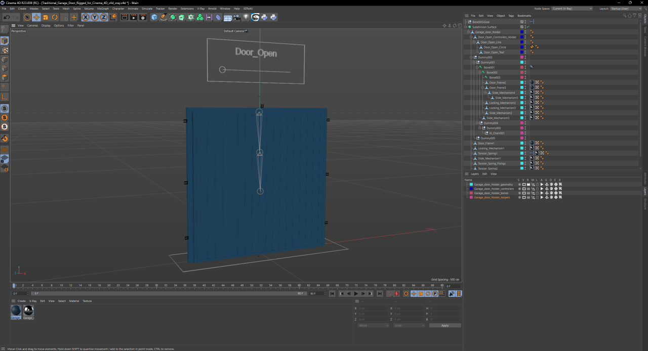 Traditional Garage Door Rigged for Cinema 4D 3D model