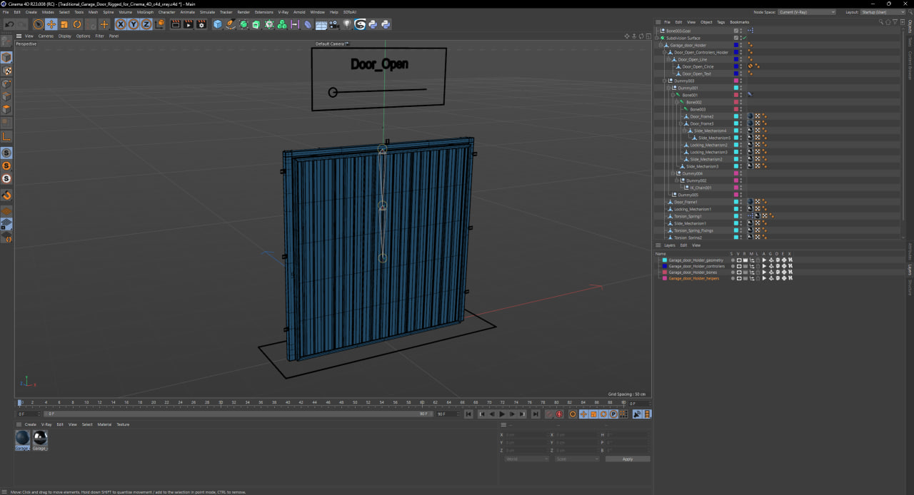 Traditional Garage Door Rigged for Cinema 4D 3D model