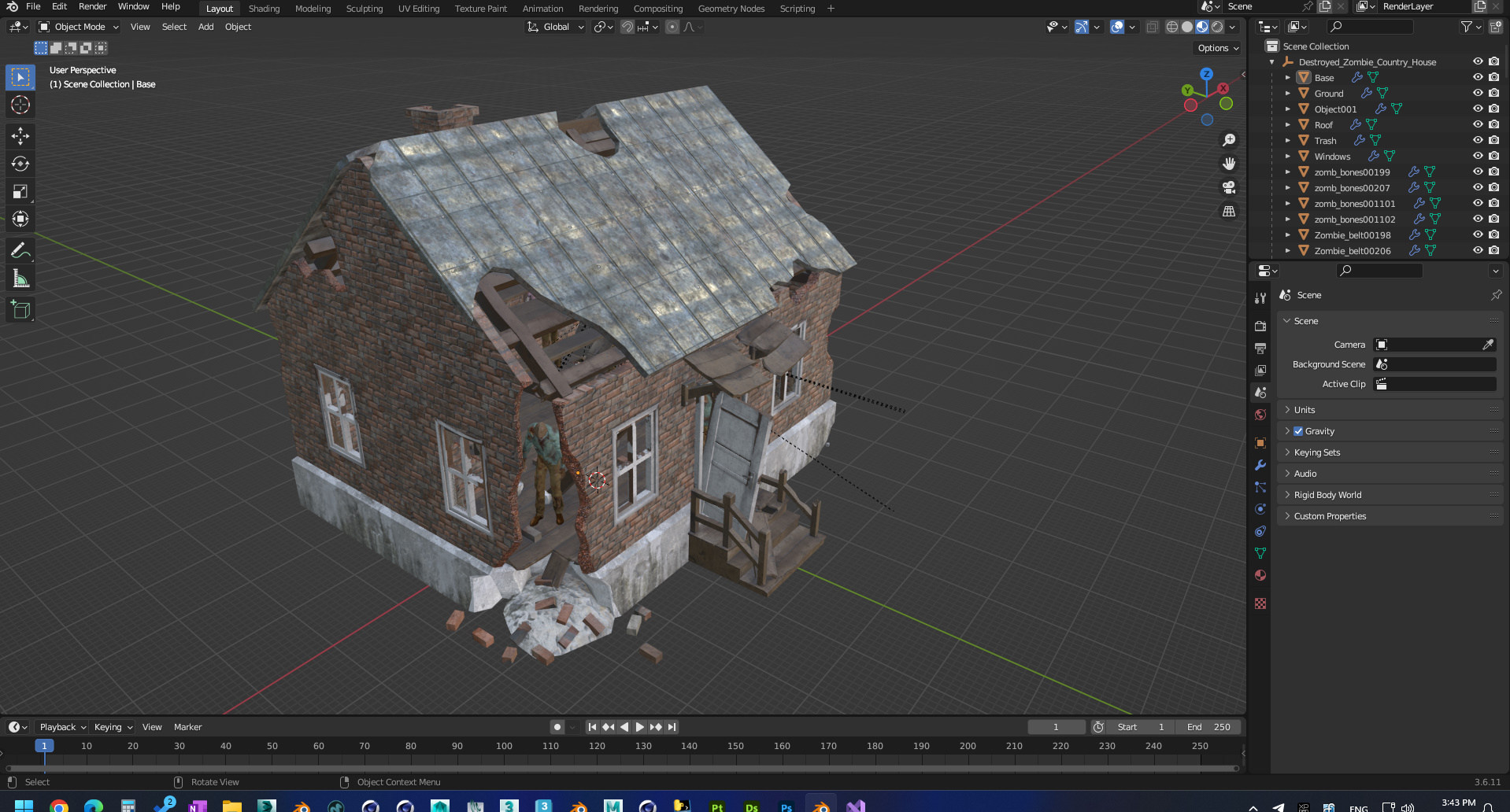 3D model Destroyed Zombie Country House