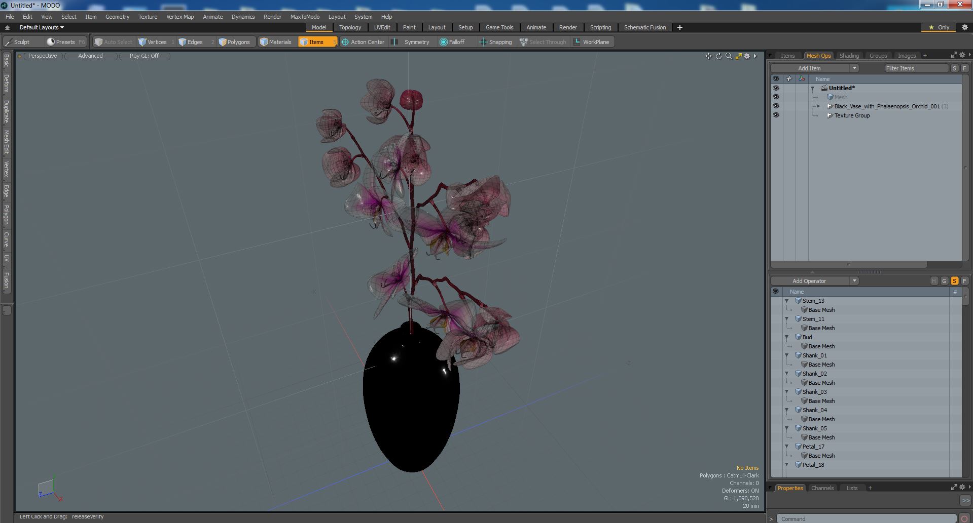 3D model Black Vase with Phalaenopsis Orchid