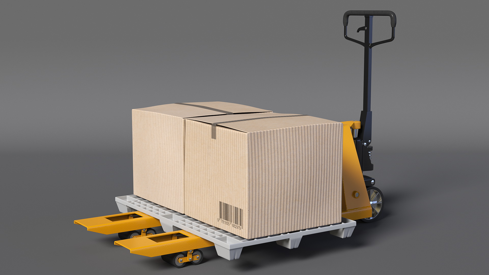 3D model Yellow Hand Pallet Truck with Boxes