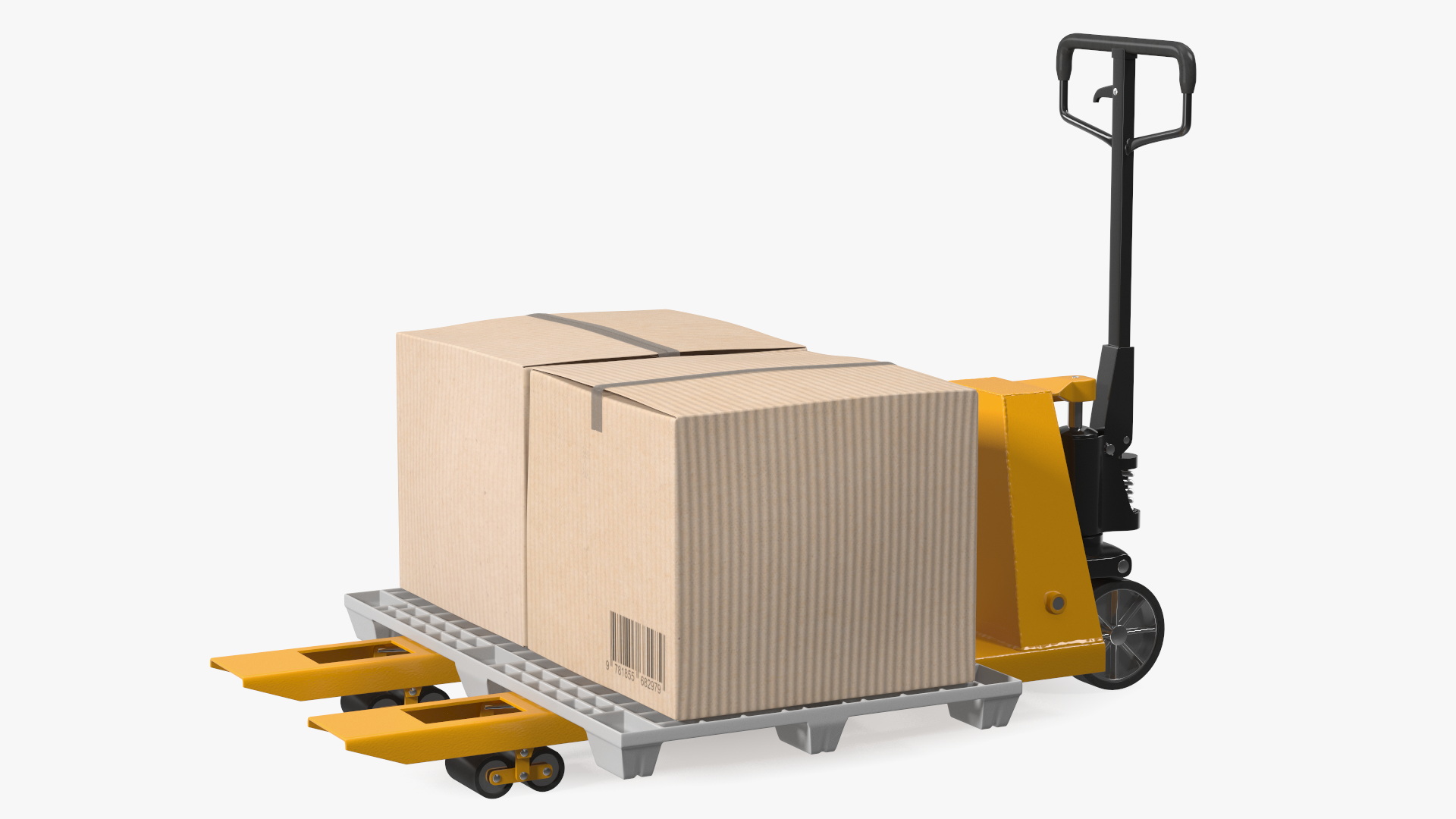 3D model Yellow Hand Pallet Truck with Boxes