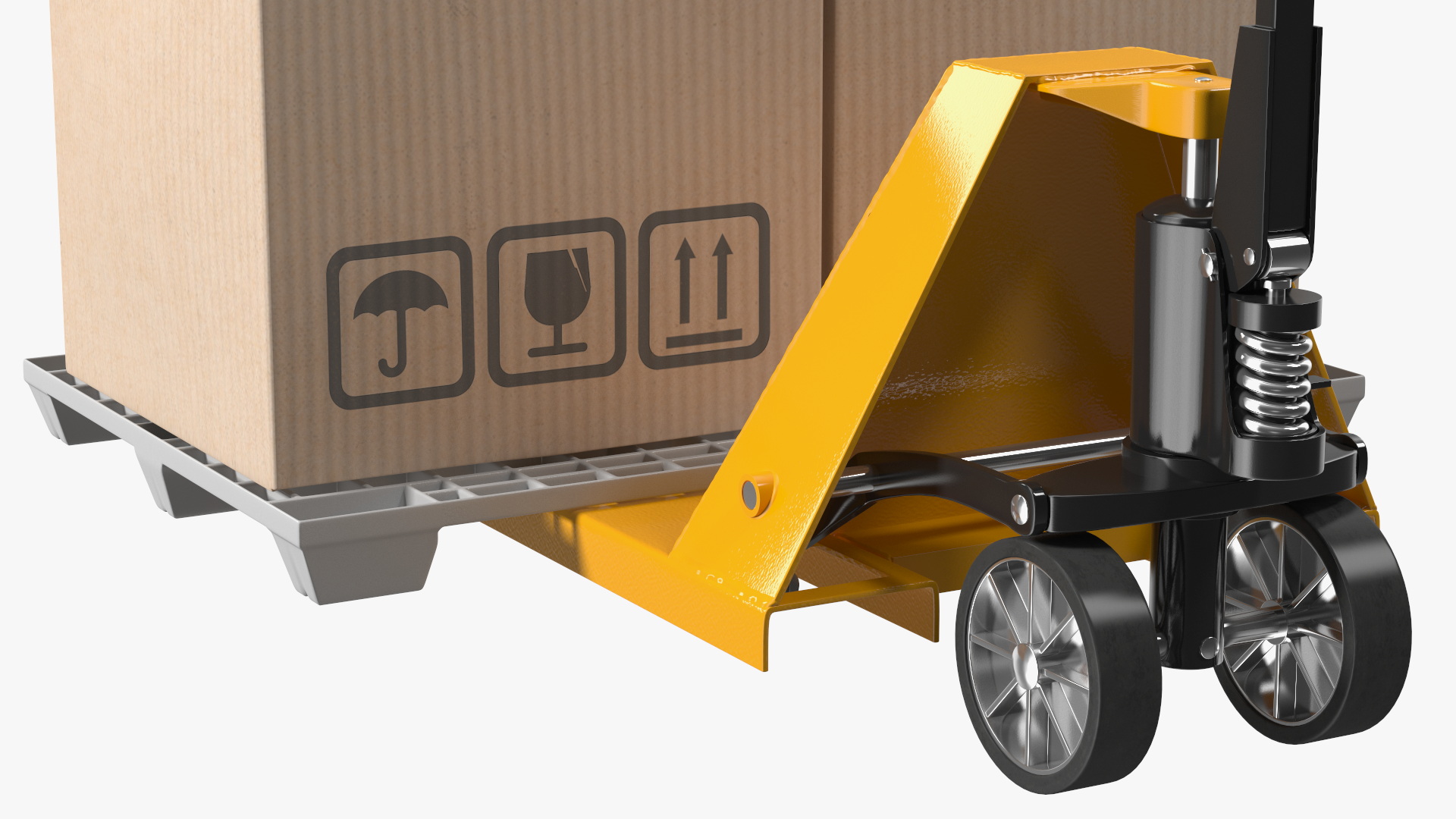 3D model Yellow Hand Pallet Truck with Boxes