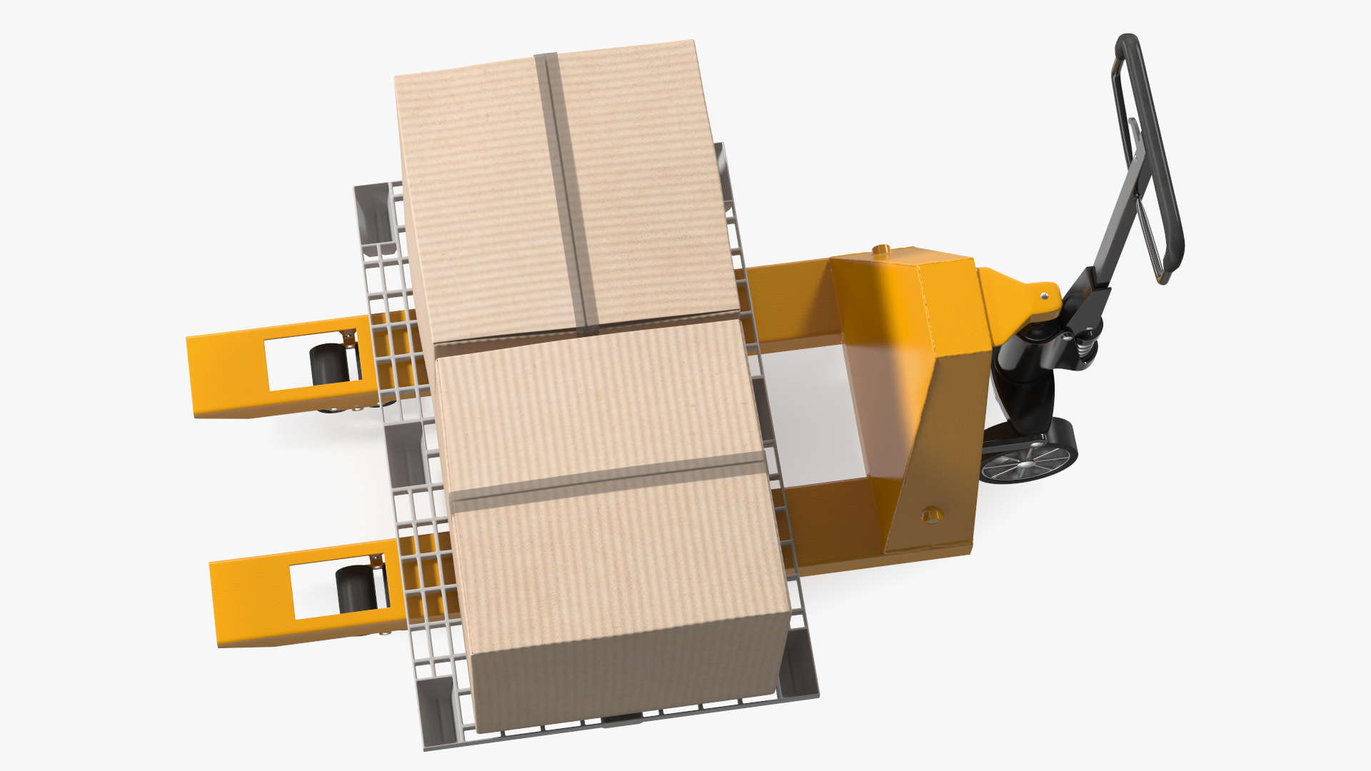 3D model Yellow Hand Pallet Truck with Boxes