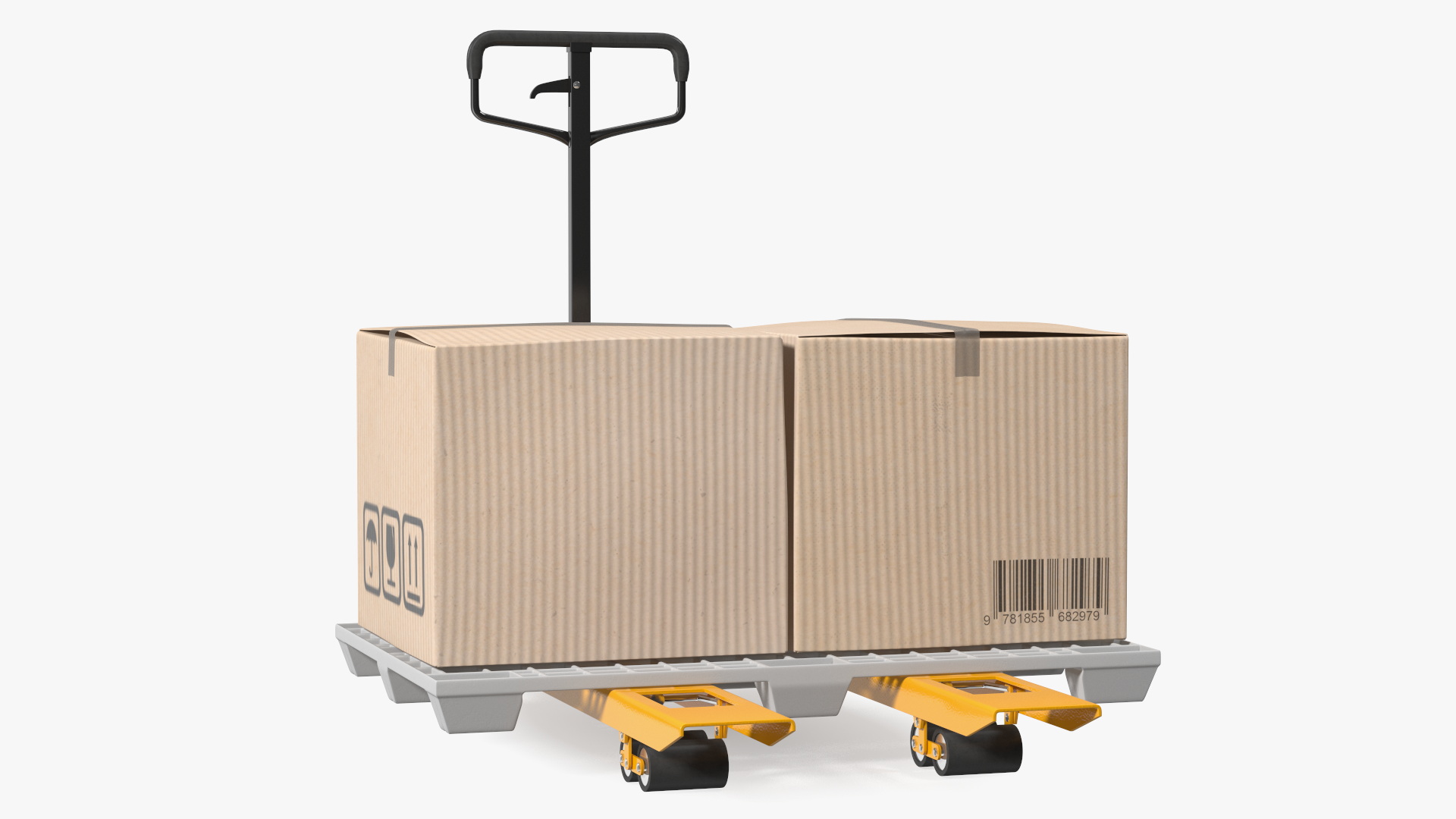 3D model Yellow Hand Pallet Truck with Boxes