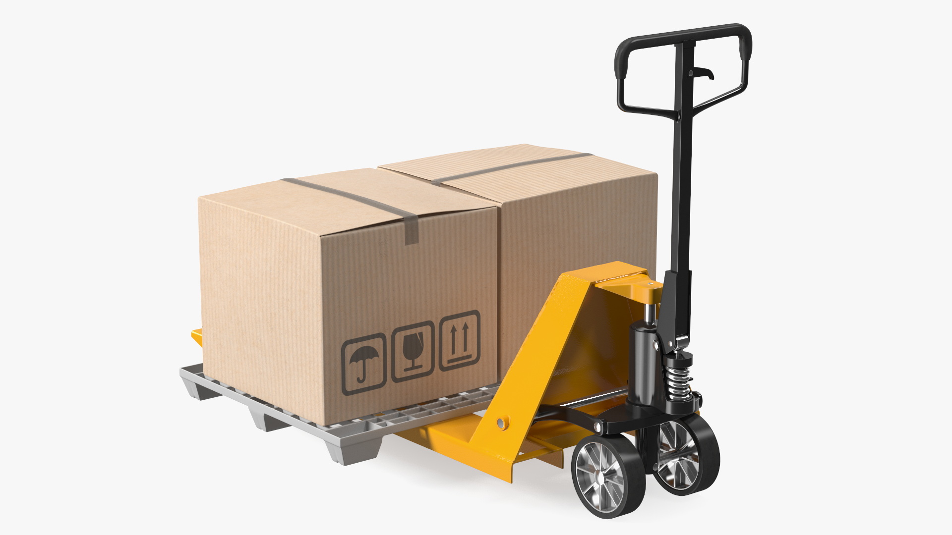 3D model Yellow Hand Pallet Truck with Boxes