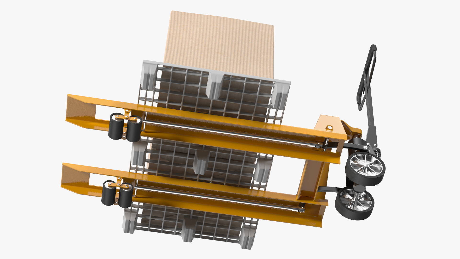 3D model Yellow Hand Pallet Truck with Boxes