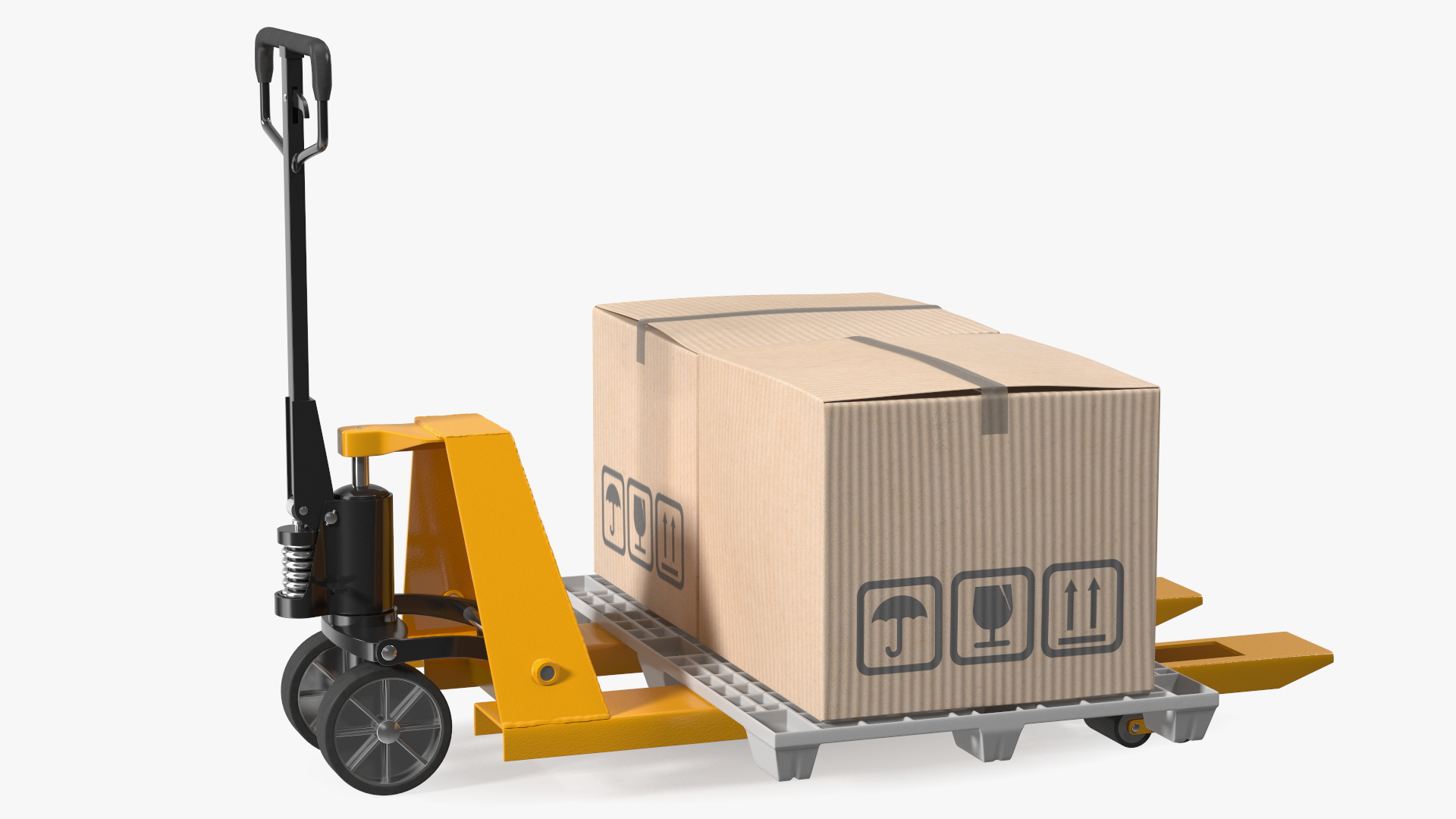 3D model Yellow Hand Pallet Truck with Boxes