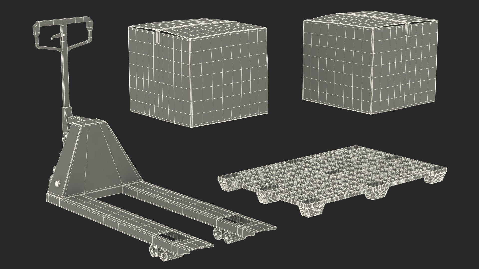 3D model Yellow Hand Pallet Truck with Boxes