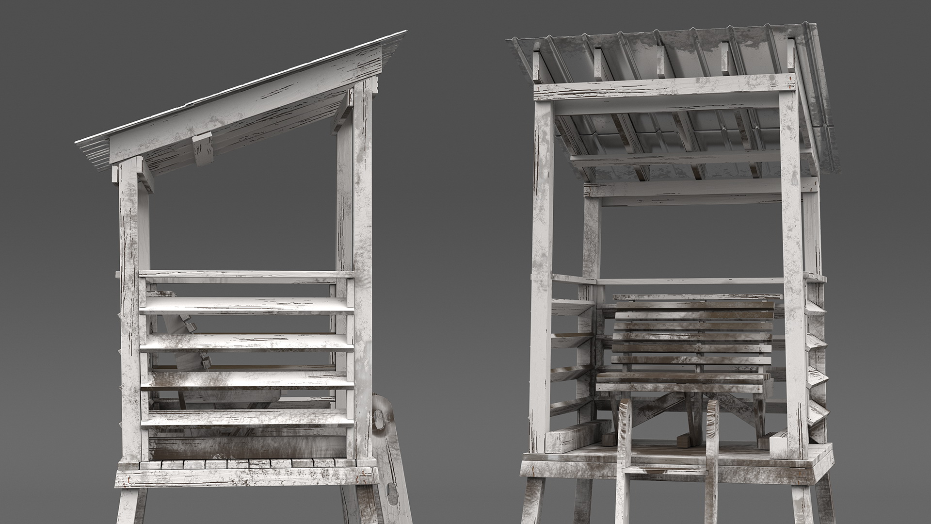 Old Wooden Lifeguard Station White 3D model