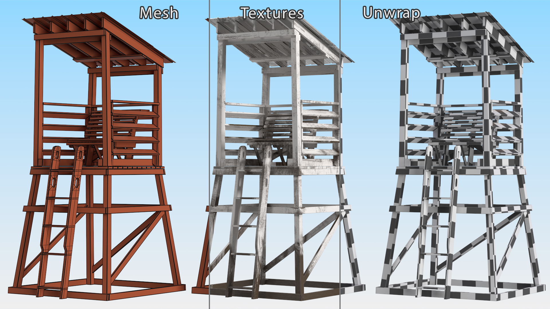 Old Wooden Lifeguard Station White 3D model