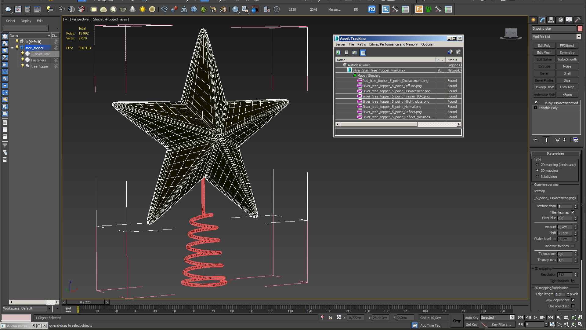 3D Silver Star Tree Topper model