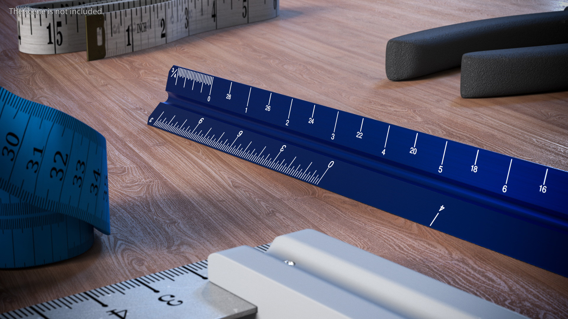 Triangular Scale Ruler Blue 3D