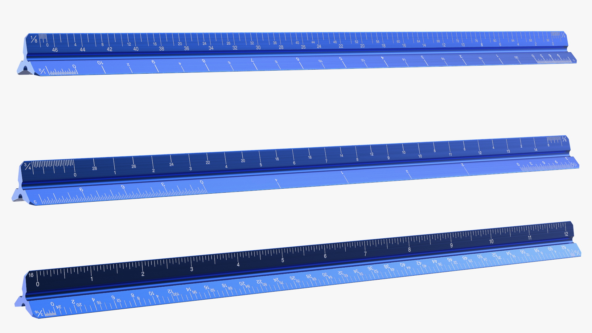 Triangular Scale Ruler Blue 3D