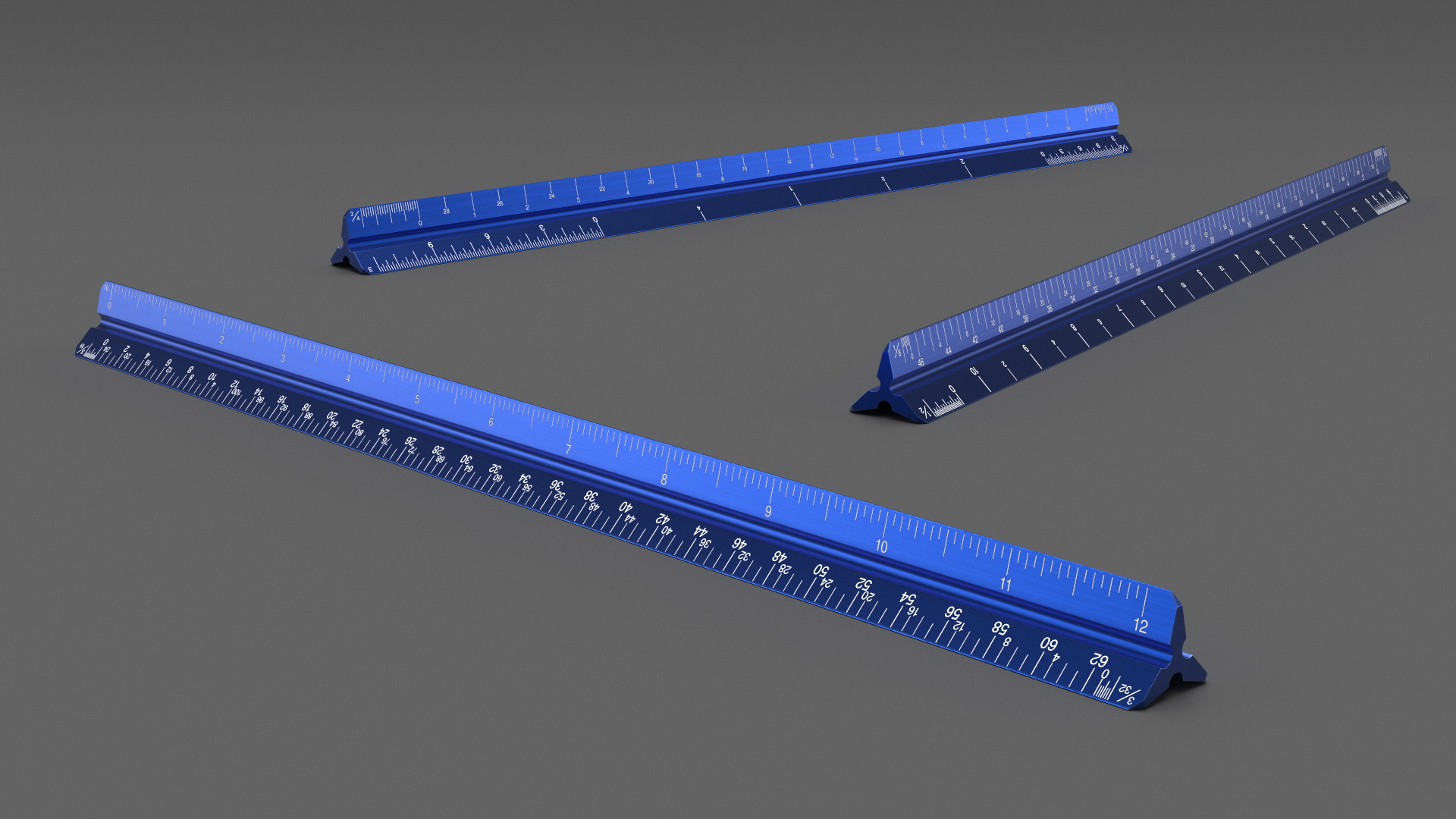 Triangular Scale Ruler Blue 3D