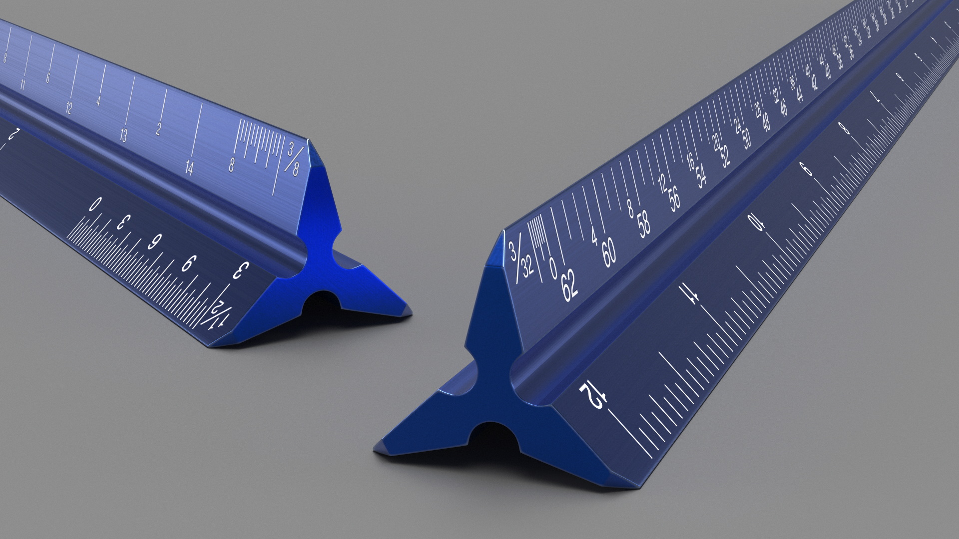 Triangular Scale Ruler Blue 3D