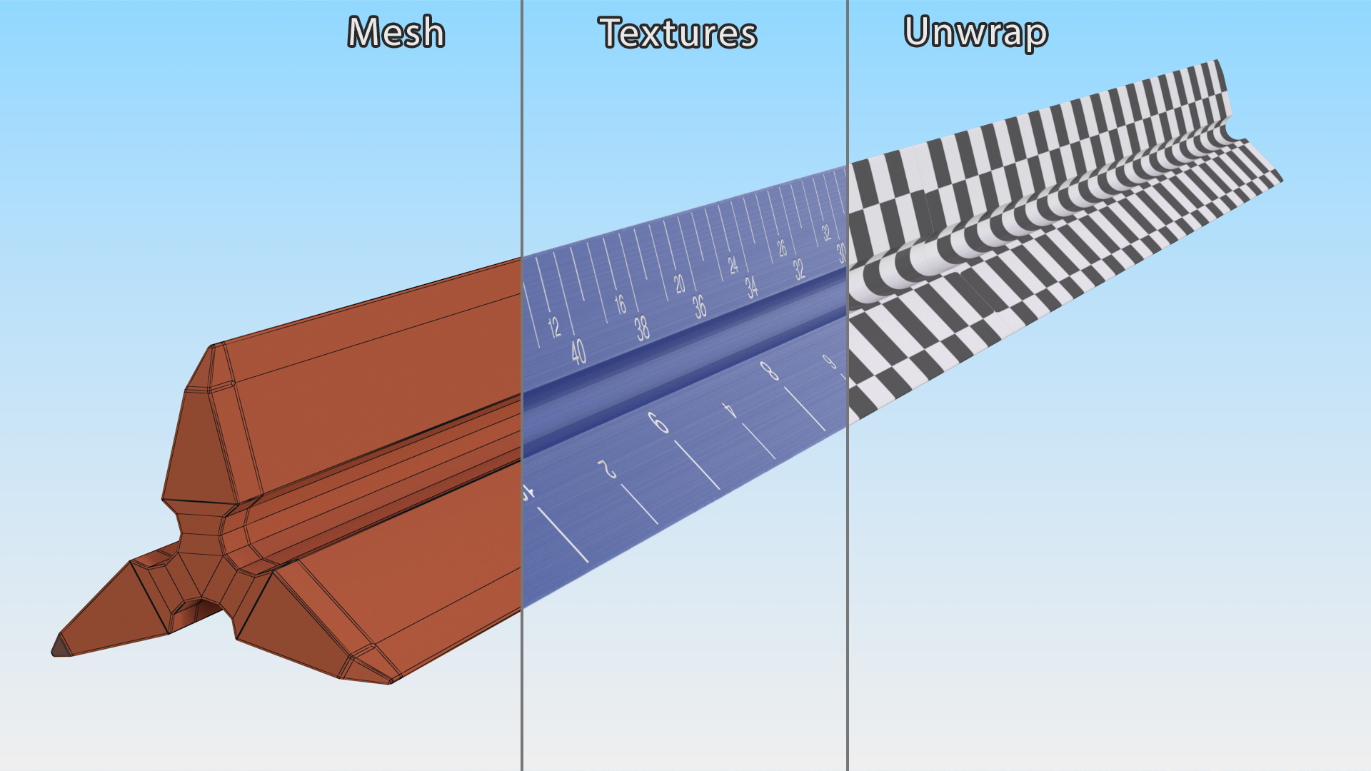 Triangular Scale Ruler Blue 3D