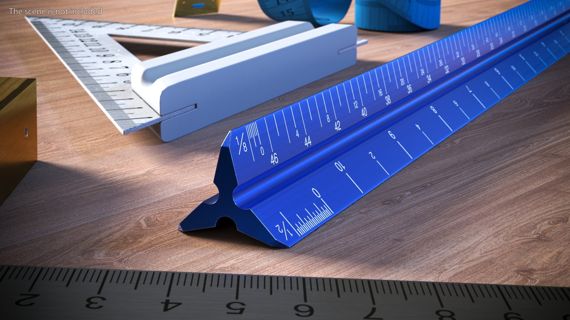 Triangular Scale Ruler Blue 3D