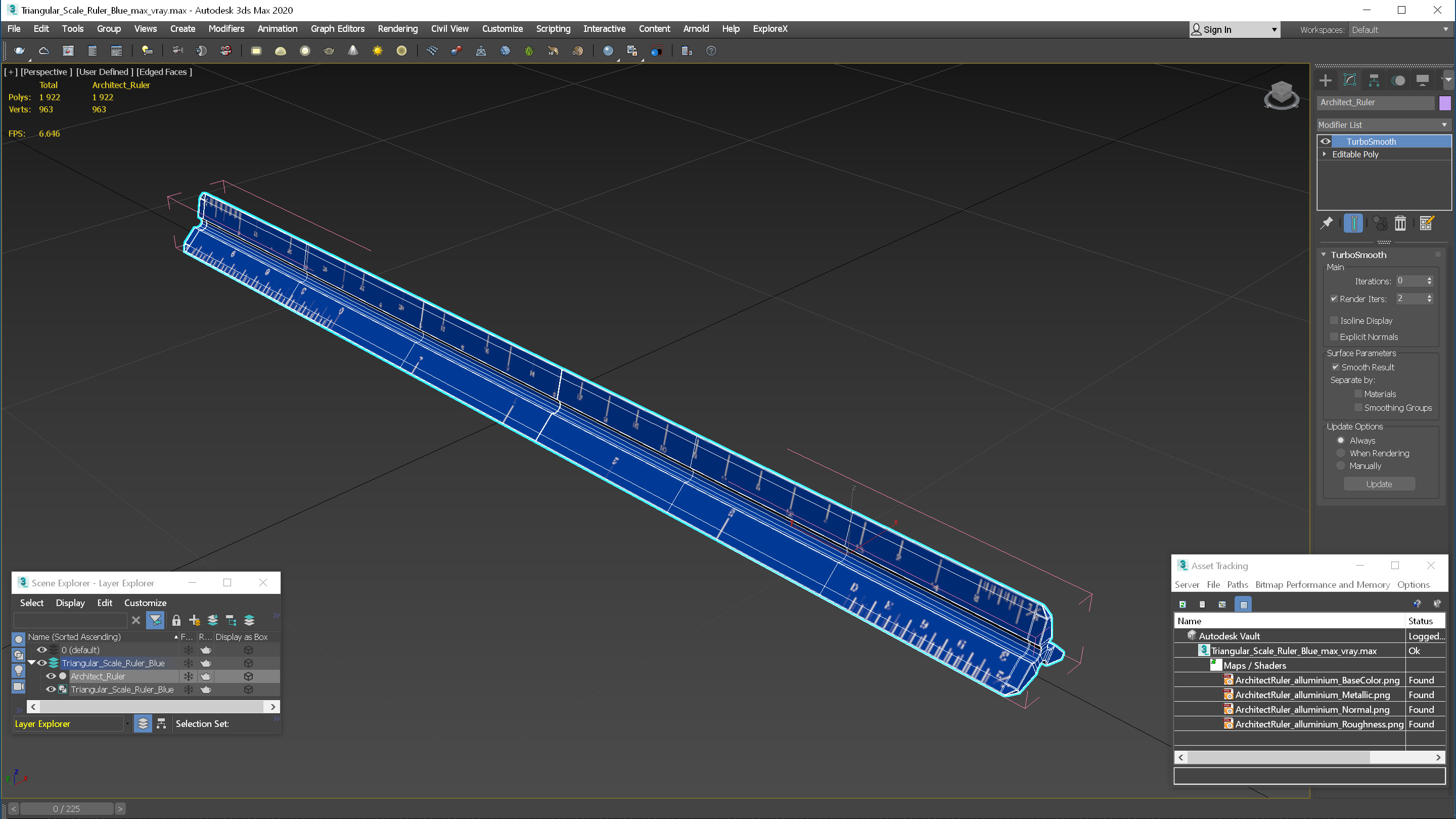 Triangular Scale Ruler Blue 3D