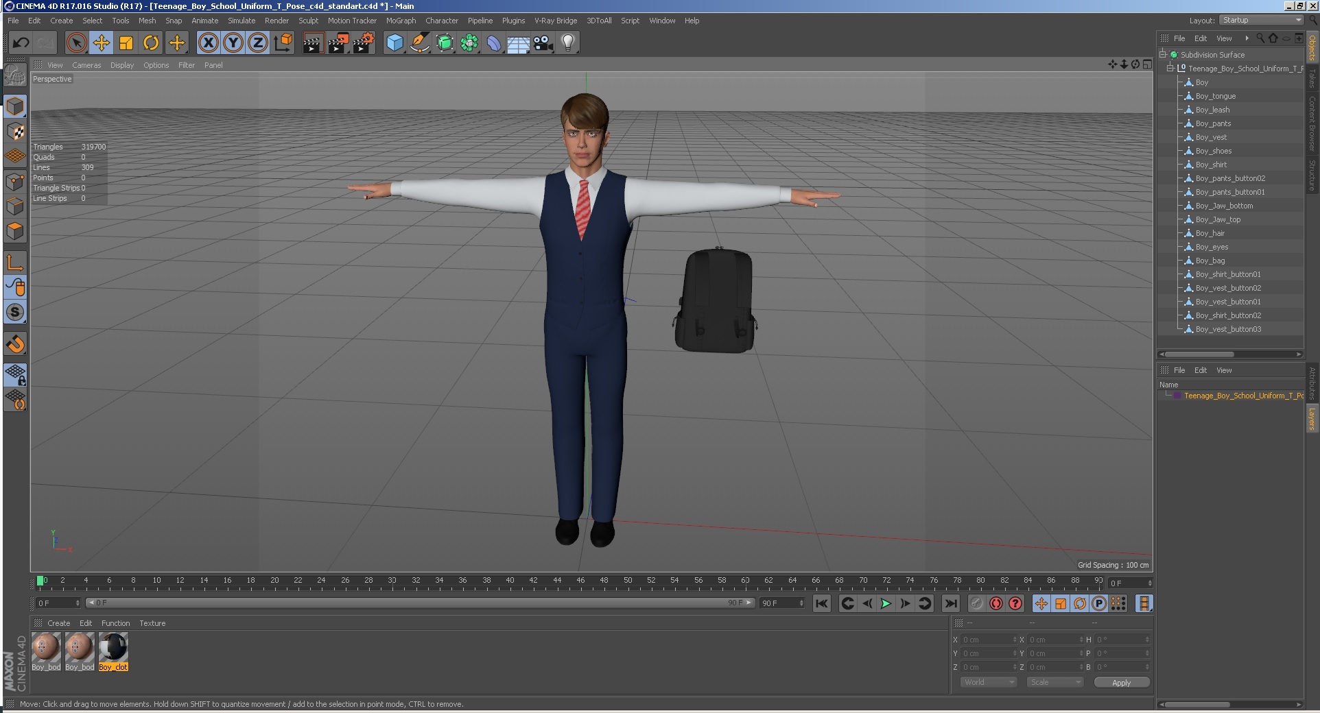 3D Teenage Boy School Uniform T Pose model