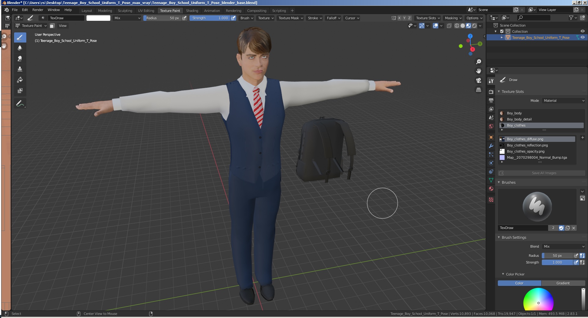 3D Teenage Boy School Uniform T Pose model